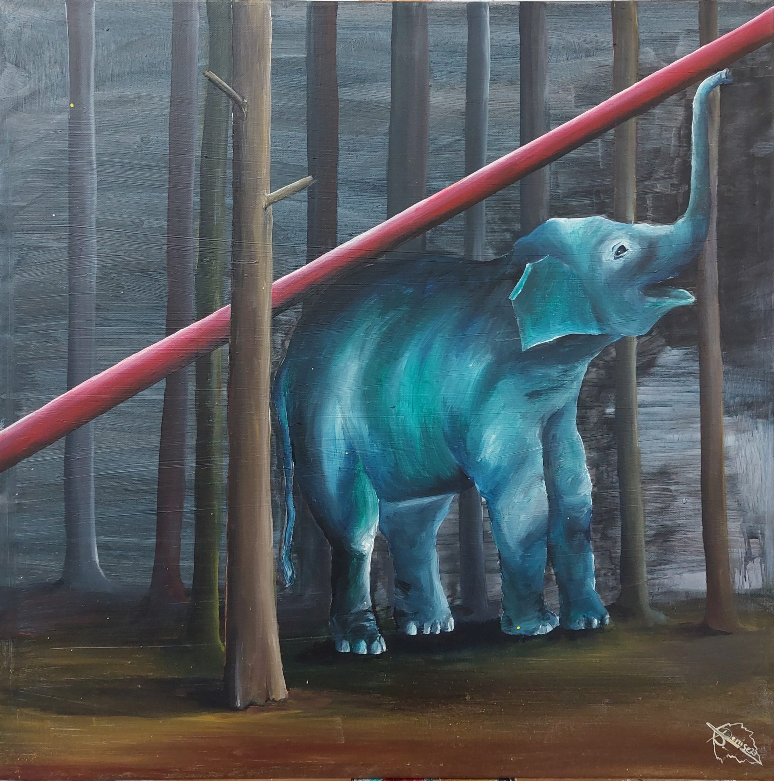 elephant with red bar, 2023_58 × 58 cm