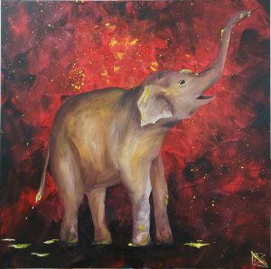 elephant with yellow painting, 2023_58 x 58 cm